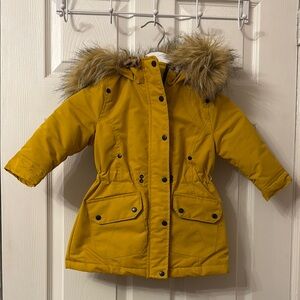 Yellow Fur-Trimmed Hooded Parka